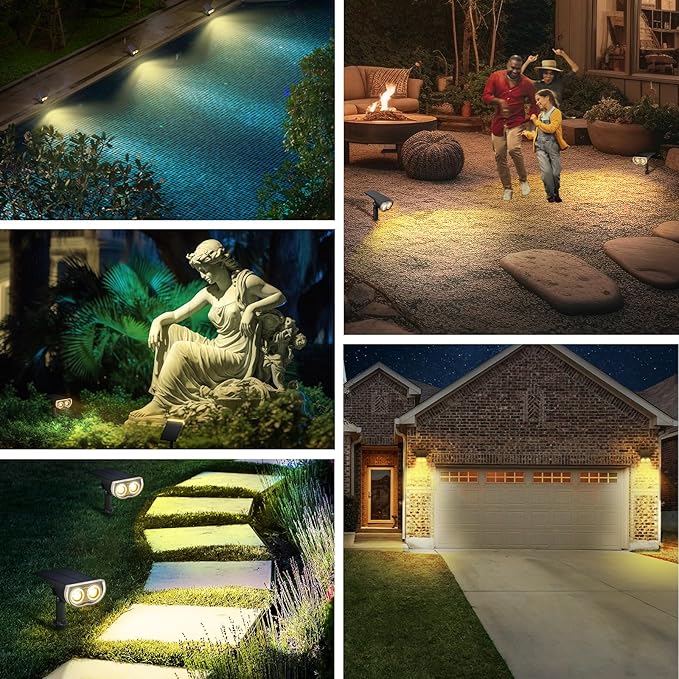 Linkind Solar Lights Outdoor StarRayS, Bright Solar Spot Lights Outdoor, IP65 Waterproof Spotlights for Landscape Garden Yard Walkway Patio Tree (Warm White, 10 Pack)
