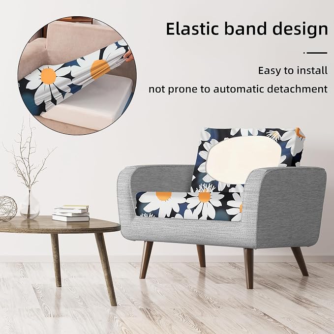 BIETYONE 8Pcs Stretch Patio Cushion Covers,Outdoor Couch Covers Replacement,Outdoor Couch & Sofa Slipcovers,for Patio Furniture Cushion Covers,Washable Reusable urniture Protector(Chrysanthemum,8PCS)
