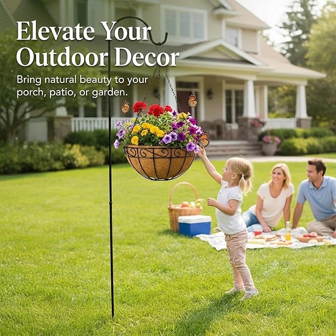4 Pack 12 Inch Metal Hanging Planter Basket，Natural Round Coconut Hanging Plant Flower Pot，Coconut Coir Planter for Hanging Basket Flowers/Vegetables Home Garden Patio Decoration Flower