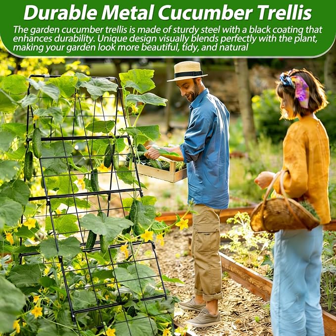 Cucumber Trellis for Raised Bed A Frame Metal Garden Trellis for Climbing Plants Outdoor, 42 x 16IN Foldable Coated Steel Cucumbers Trelli, Easy to Install Cucumber Trellis for Vegetable Fruit