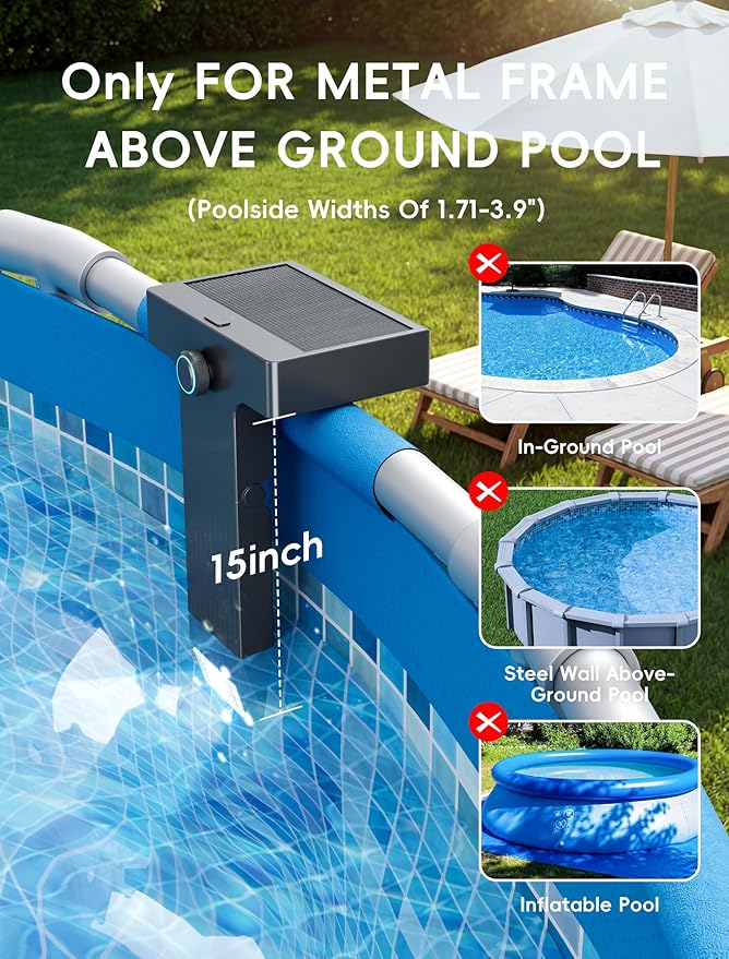 Solar Pool Lights Only for Metal Frame Above Ground Pools, 10-Color RGB 4-Mode LED Underwater Submersible Poolside Light with Auto Dusk Sensor, Waterproof Design, Remote & Timer Off, 1 Pack