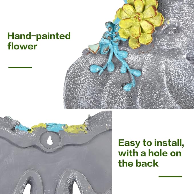 Sungmor Resin Elephant Head Wall Pot, Unique Bohemian Style Animal Face Planter, Vertical Hanging Plant Pot, Pretty Decorative Flower Pot for Indoor Outdoor Plants, for Gardening Lovers