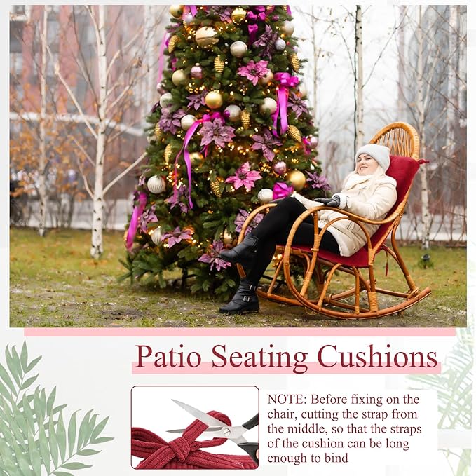 Juexica 4 Set Outdoor Patio Chair Cushions Corduroy Seat High Back Tufted Pillow Replacement Rocking Chair Cushions Patio Chair Pads for Autumn Winter Seasonal Indoor Home Office(Red)