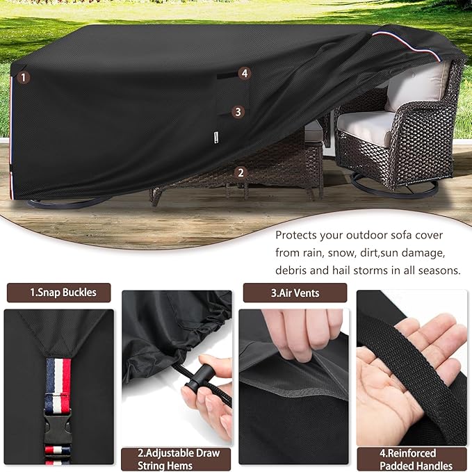 Patio Furniture Cover for 5 Pieces Set-Waterproof 600D Oxford Fabric Cover for 5 PCS Outdoor Sets Wicker Metal Couch Rocking Glider Swivel Chairs Ottomans Sectional Sofa Dining Chair Black