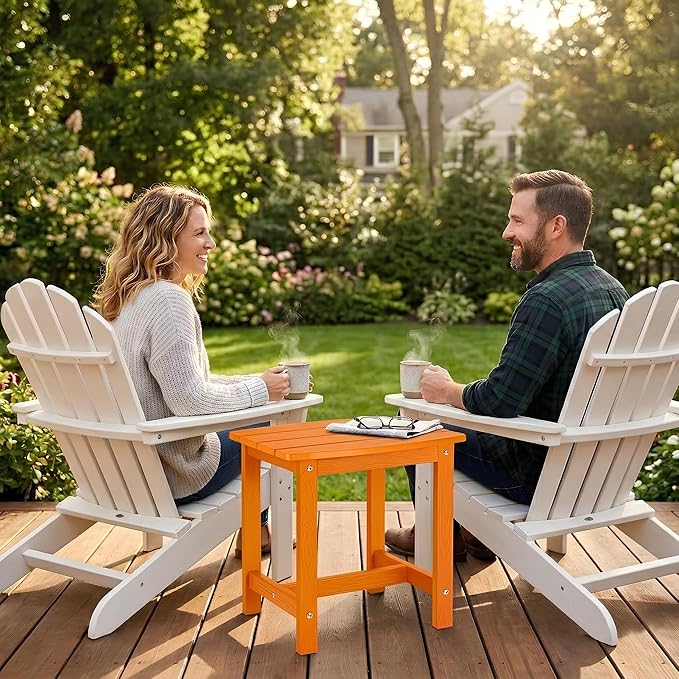Y&M Outdoor Side Table, HIPS Adirondack Small Single Table, Waterproof Square Outside Table, Balcony Modern End Tables for Patio, Pool, Beach, Porch, Deck, Indoor or Outdoor Use, Orange