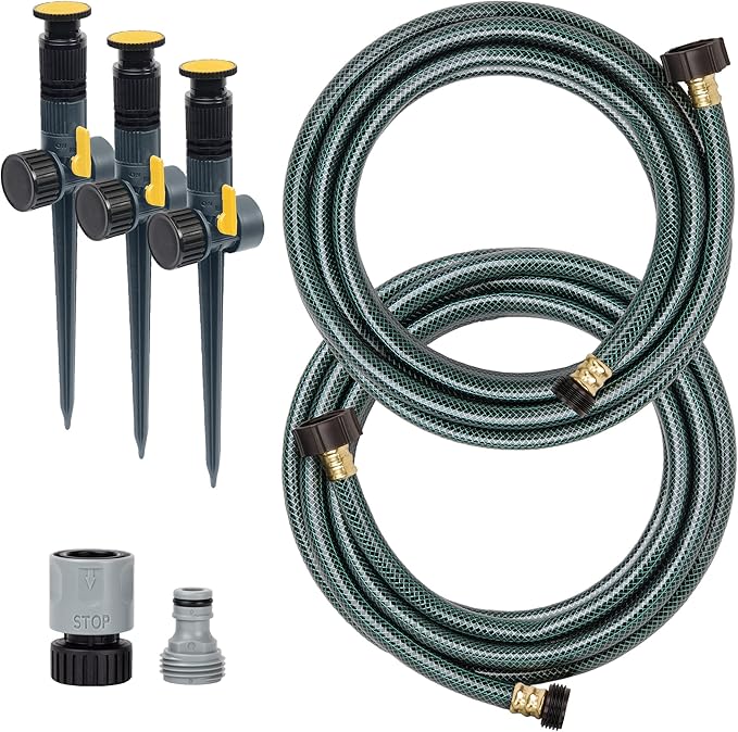 Melnor 65191AMZ Adjustable Spike Set Sprinkler Bundle, Green, Yellow & 65131AMZ Mini Oscillator Sprinkler Bundle, Black, Yellow