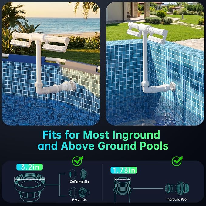 LED Pool Fountain with Remote, Rechargeable Waterfall Spray for Inground & Above Ground Pools, Fits 1.73" & 3.2" Return Jets, 20 Light Modes & Timers, 12H Long-Lasting Glow for Night Swimming Ambiance