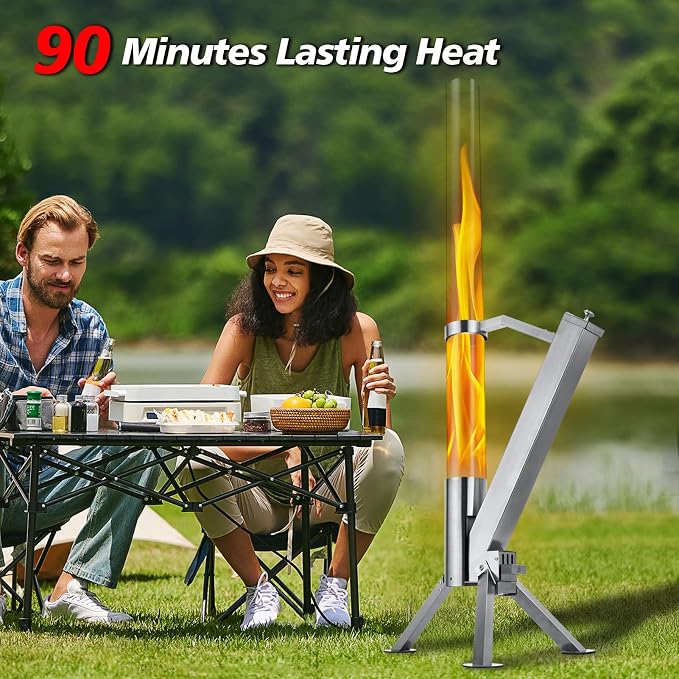 CHARMELEON Stainless Steel Pellet Stove&Wood Pellet Fire Pits for Outside – 51In Wood Pellet Heater–Outdoor Fire Pit for Backyard – Fireplace for Camping Patio Garden Picnic(Glass Tube-39.3In)