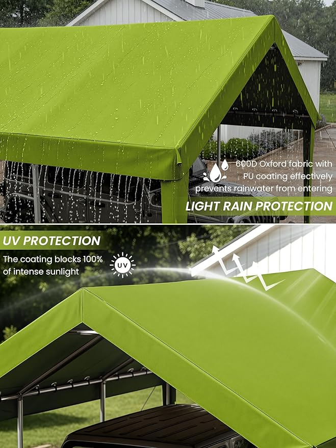 12 x 20 Ft Carport Replacement Cover, Heavy Duty Outdoor Car Tarp Canopy, Waterproof & UV Protected Tear Oxford Tarp with Ball Bungees (Frame is Not Included)