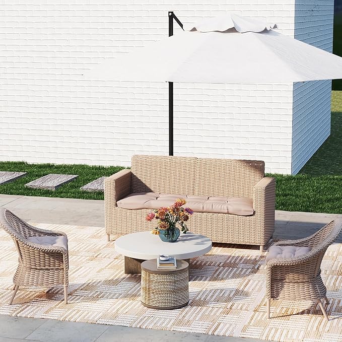 Outdoor Chair Cushions Set of 2, 22x22x4 Inch Seat Pads with Ties for Patio Wicker Chairs Garden Dining Chair, Indoor Outside Use, Fade-Resistant & Waterproof, Taupe