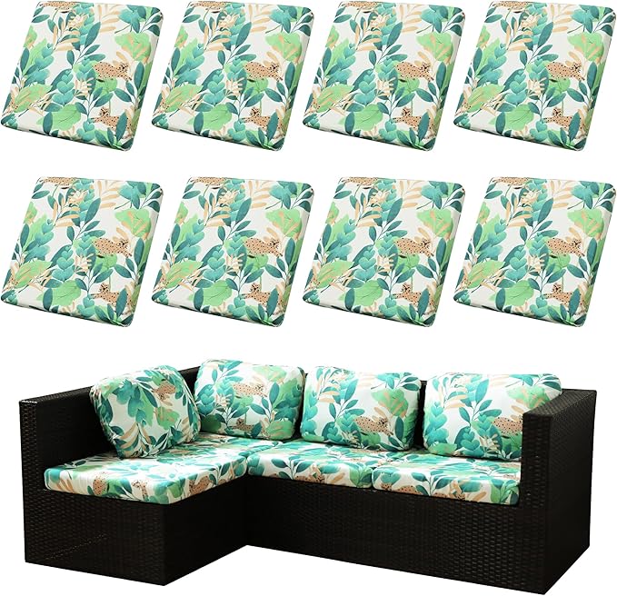 BIETYONE 8Pcs Stretch Patio Cushion Covers,Outdoor Couch Covers Replacement,Outdoor Couch & Sofa Slipcovers,for Patio Furniture Cushion Covers,Washable Reusable urniture Protector(Leopard,8PCS)