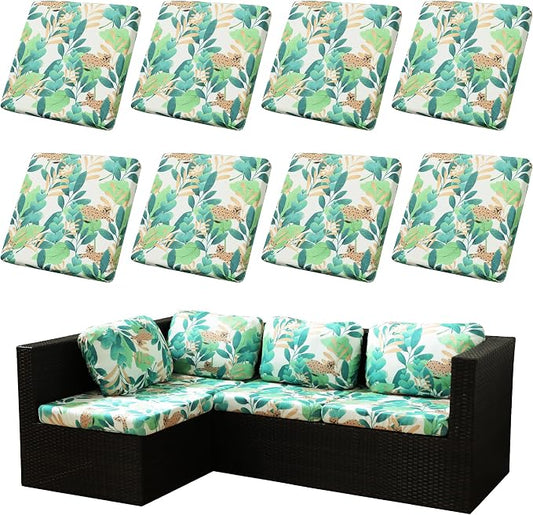 BIETYONE 8Pcs Stretch Patio Cushion Covers,Outdoor Couch Covers Replacement,Outdoor Couch & Sofa Slipcovers,for Patio Furniture Cushion Covers,Washable Reusable urniture Protector(Leopard,8PCS)