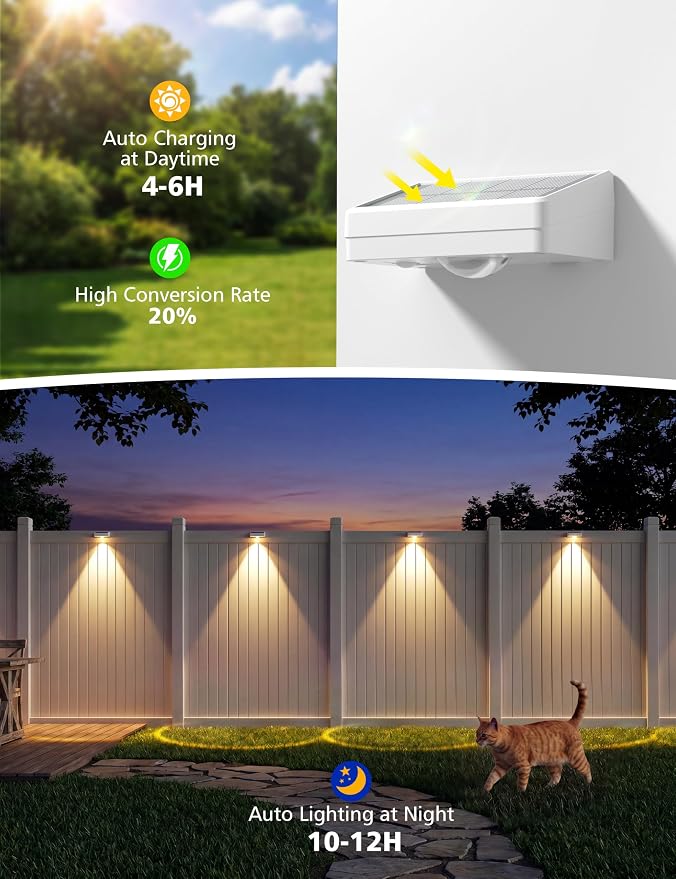 VOLISUN Solar Fence Lights with Remote Control, Fence Lights Solar Powered, IP65 Waterproof LED, RGB Color Changing Solar Light for Fence, Yard, Wall, Backyard (16 Pack,White)