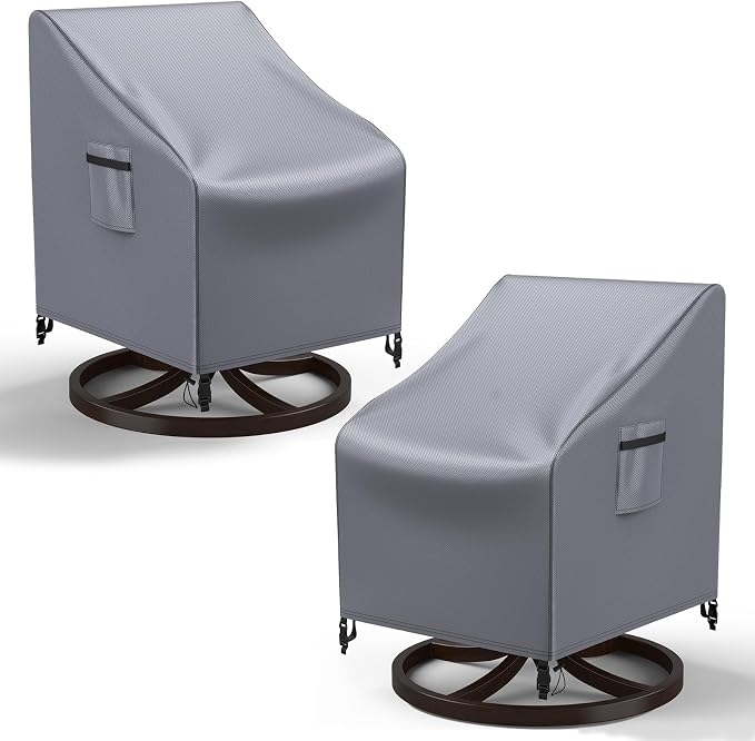 Mrrihand Patio Chair Covers, 2 Pack Outdoor Swivel Lounge Chair Cover, Heavy Duty Patio Rocking Chair Covers, Patio Furniture Covers Waterproof, 30" W×34" D×38.5" H, Grey