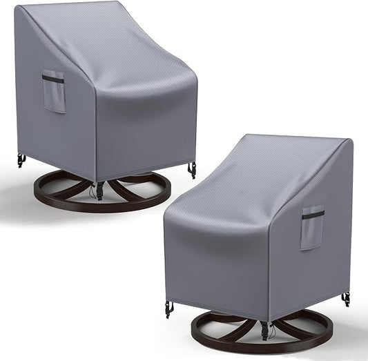 Mrrihand Patio Chair Covers, 2 Pack Outdoor Swivel Lounge Chair Cover, Heavy Duty Patio Rocking Chair Covers, Patio Furniture Covers Waterproof, 30" W×34" D×38.5" H, Grey