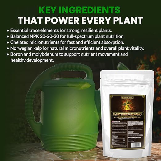 Humboldts Secret Everything Growing 20-20-20 Fertilizer | All Purpose Water Soluble Plant Food | Balanced NPK with Norwegian Kelp | for Lawns Gardens, Vegetables, Flowers & Indoor Plants | 25 lb
