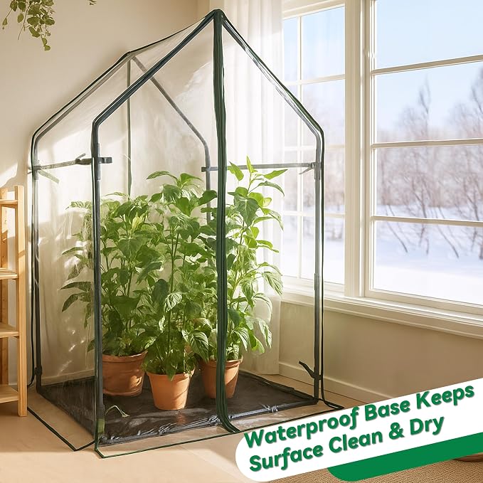 Gardzen Mini Greenhouse with Waterproof Bottom, Portable Green House with Strong Metal Frame, Small Green House with Zipper Door for Outside and Inside Use, 36.2"(L) x36.2(W) x59.5(H)