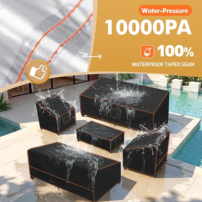 SUNICO Outdoor Cover for Patio Furniture, 5 Piece Patio Set Cover Waterproof, 420D Covers for Outdoor Furniture, UV Fade Protection, Tear-Resistant, Black