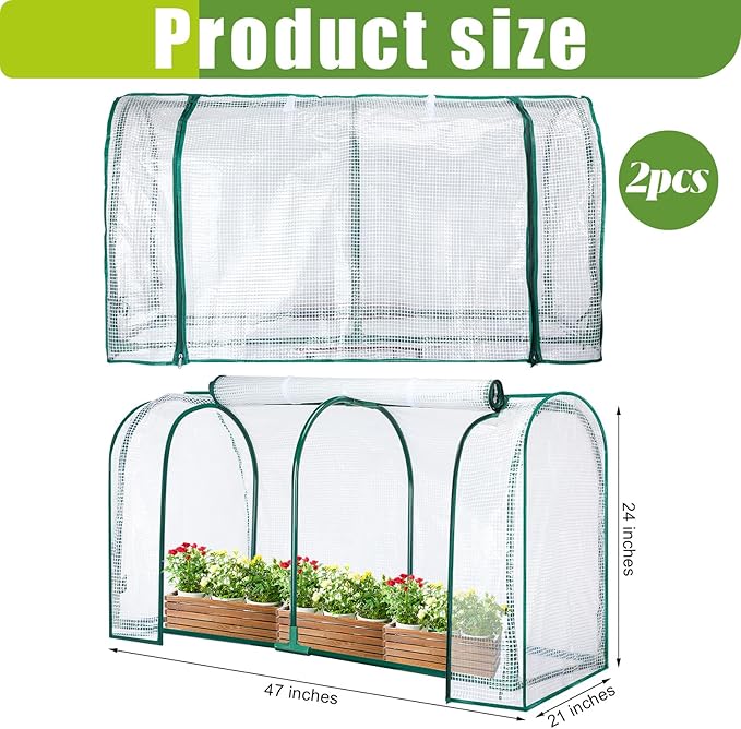 GlikCeil 2 Pcs 47" l x 21" W x 24" H Greenhouse Cover Portable Mini Outdoor Indoor Tabletop Greenhouse for Healthy Plants, Raised Garden Beds, Vegetable Rows, Include Frame and Cover