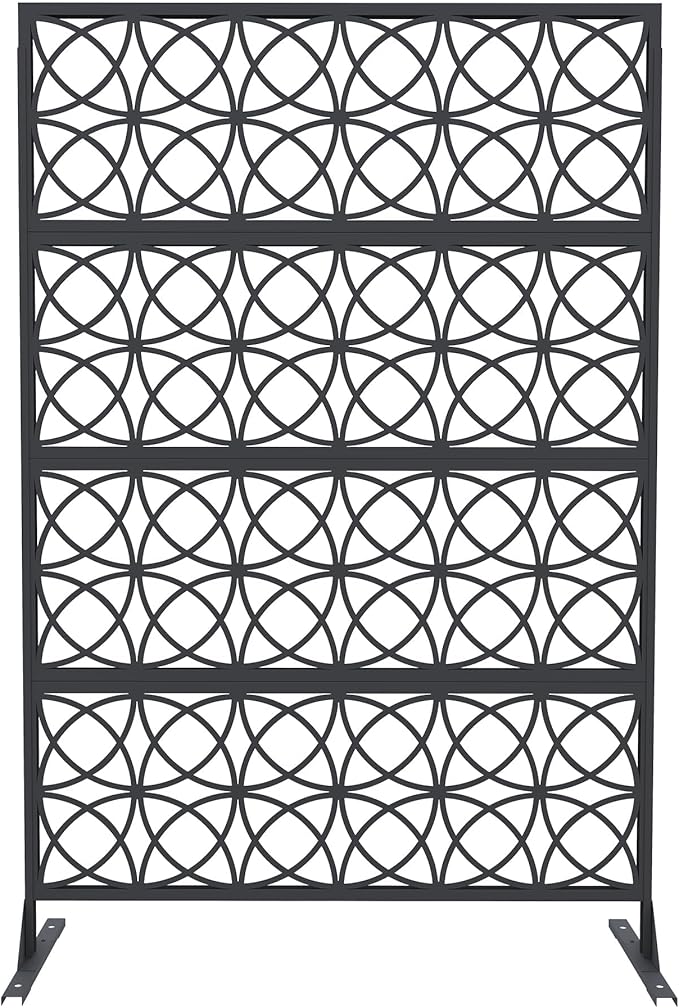 6FT Metal Privacy Screen Outdoor, Decorative Privacy Fence, Weather-Resistant Freestanding Panel with Stand, Durable Steel for Patio, Garden, Balcony, or Backyard, Copper Coin