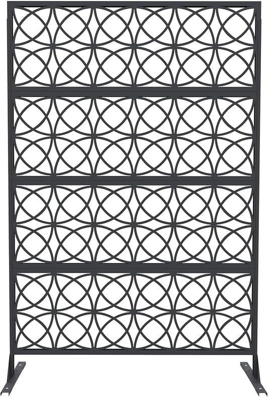 6FT Metal Privacy Screen Outdoor, Decorative Privacy Fence, Weather-Resistant Freestanding Panel with Stand, Durable Steel for Patio, Garden, Balcony, or Backyard, Copper Coin