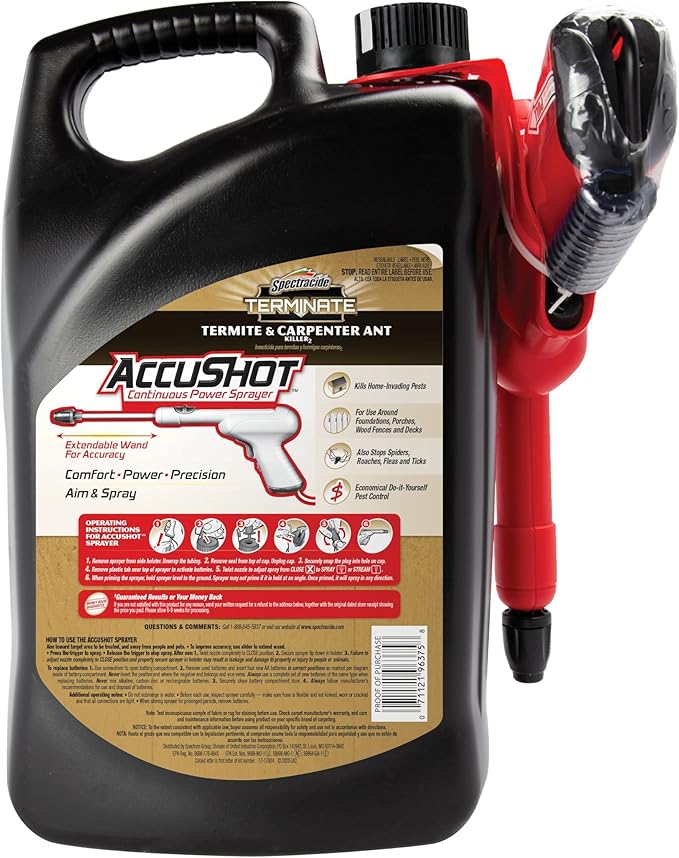 Spectracide Terminate Termite And Carpenter Ant Killer 1.33 Gallons, Includes AccuShot Sprayer, Light Yellow/Water White