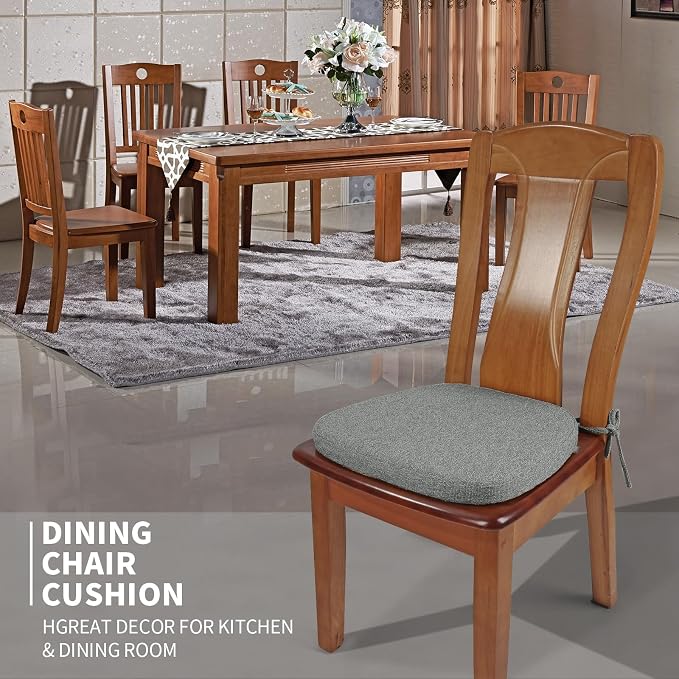 SINOSSO 6 Pack Memory Foam Chair Cushions for Dining Chairs, Friendly Woven Fabric 16" U-Shape Comfortable Kitchen Chair Pads, Removable Slip Resistant Seat Cushions (Set of 6, Dark Grey)