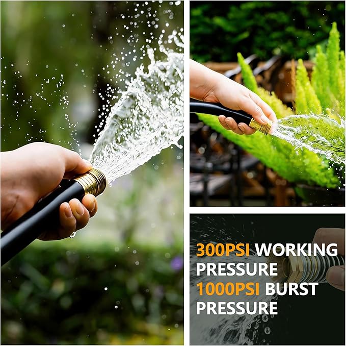 5/8" x 50ft Garden Hose, -40℉ To 190℉ Hot/Cold, Heavy Duty,Flexible, 300psi Working, 1000psi Burst, 3/4" Brass Fittings with Hose Protector Coil Spring for Outdoor,Yard, Farm