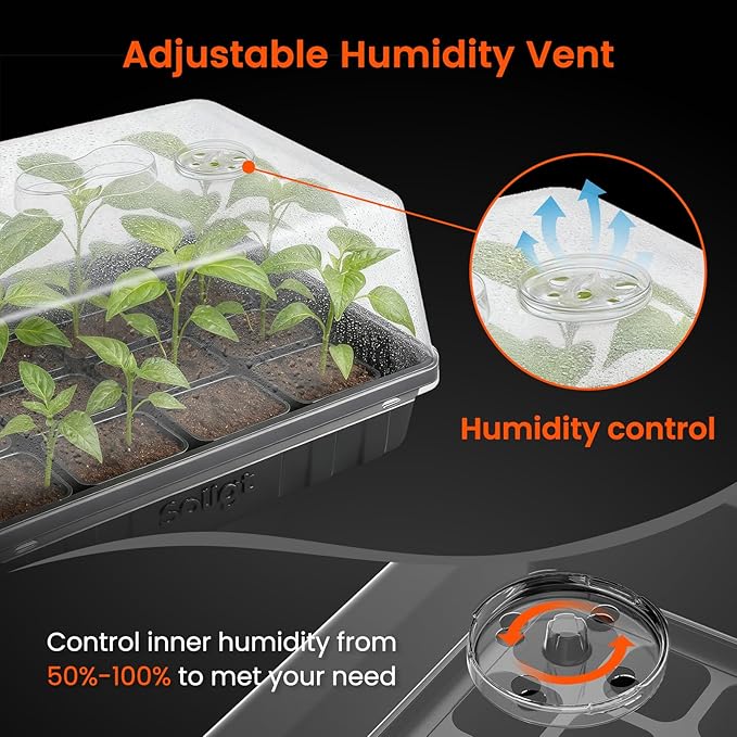 SOLIGT [Thick Plastic] 3-Set Strong Seed Starter Trays with 5" Humidity Domes for Seed Starting, Germination, Seedling Propagation & Plant Growing, Holds 144 Cells in Total