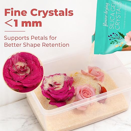 LotFancy 2.5 LBS Silica Gel Flower Drying, Rusable Color Indicating Silica Crystals with Airtight Container and Brush, DIY Wedding Bouquet Preservation Craft Kit