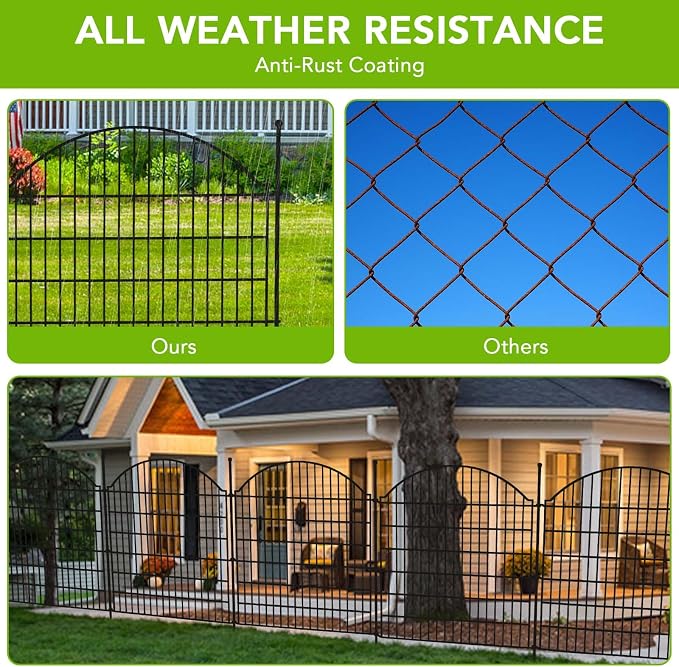 GarveeTech 10 Panels No Dig Garden Fence,32 in (H) x 23.6 ft (L), Garden Fences and Borders,Rustproof Metal Animal Barrier Ground Stakes Fencing for Garden, Patio, Flower Bed