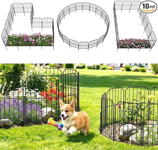 VANCASTLE Decorative Garden Fence, Toatal 10FT(L) x 24IN(H) Outdoor Metal No Dig Fence Animal Barrier, Rustproof No-Tool Assembly Landscape Edging for Yard, Lawn, Patio, Flower Bed-10 Panels Design A