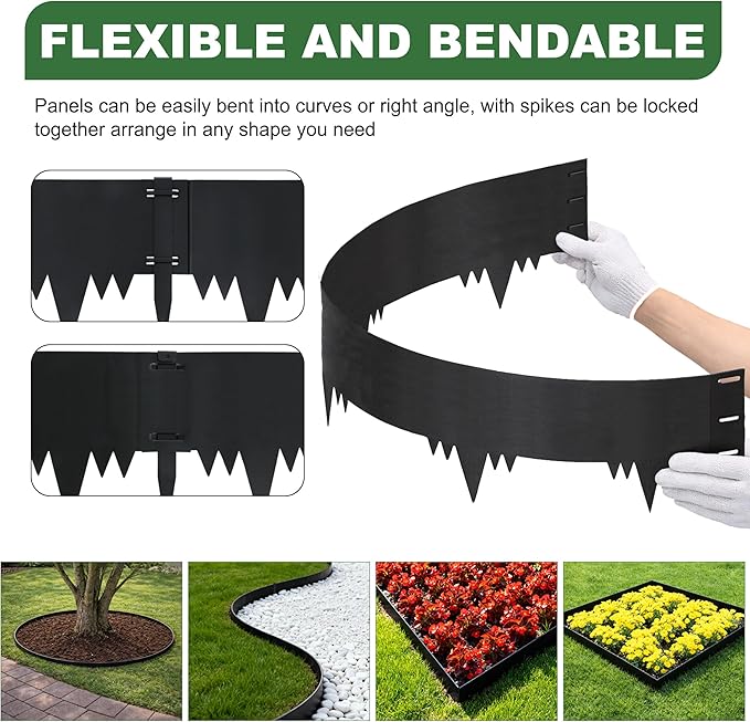 Galvanized Steel Landscape Edging Border 6 Packs 42'' L x 9.5'' H, Metal Landscape Garden Edging Border with 6 Stakes, Hammer-in Lawn Edging for Landscaping, Flower Bed, Yard, Pathway (21ft Total)