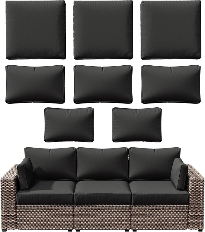 8p Outdoor Cushion Slipcovers Outdoor Patio Cushions Covers Replacement Waterproof with Zipper for 3-Seat Rattan Sofa Patio Furniture Cushion Covers, Covers Only