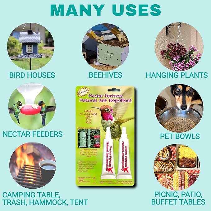 Sapphire Labs Nectar Fortress Natural Ant Repellent; Multi-Purpose Clear Gel Ant Guard for Hummingbird Feeders - Twin Pack