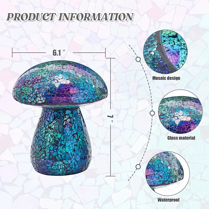 Bshine Mushroom Garden Statue Decoration, Mosaic Mushroom Sculptures Home Decor, Outdoor Waterproof Handmade Glass for Yard, Path, Lawn Ornaments and Indoor Decor or Gifts for Mom