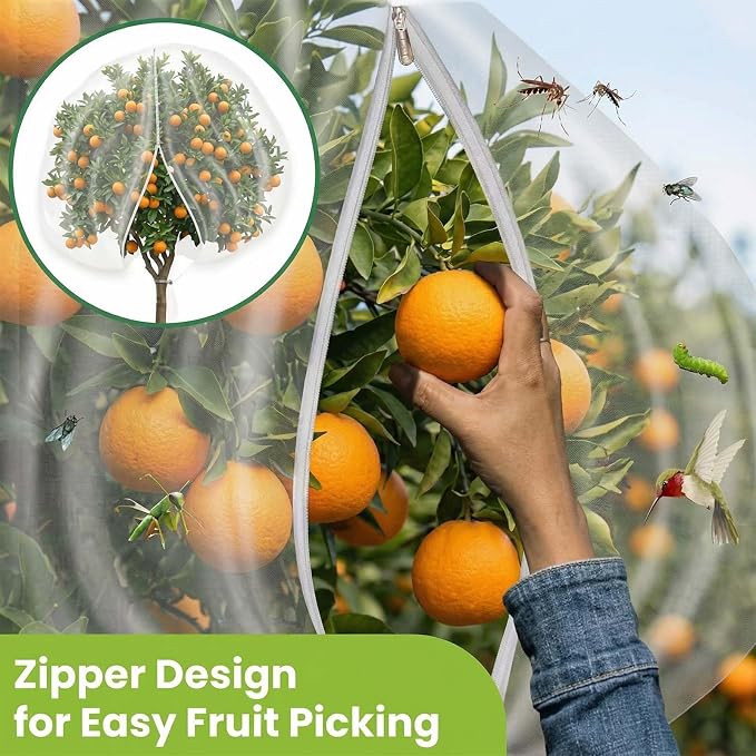SATINIOR 2 Pcs 15x15ft Large Fruit Tree Netting with Double Zipper Drawstring Bird Netting Fruit Tree Covers Garden Plant for Squirrels Birds Deer Bugs Cherry Blueberry Peach Apple Trees