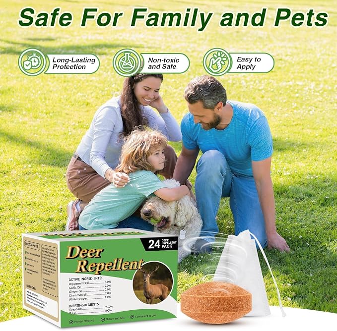 24 Pack Deer Repellent Rabbit Repellent Outdoor Deer Deterrent for Plants Flower Vegetable Tree Deer Rabbit Deterrent for Yard Garden Tree