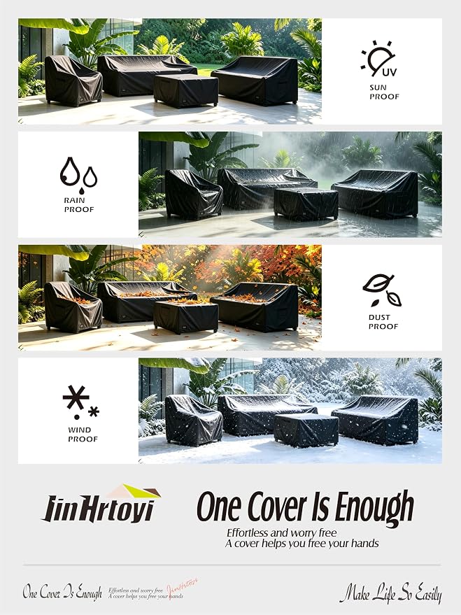 JinHrtoyi 3-Seater Outdoor Couch Cover, 85Wx38Dx35H inches Outdoor Furniture Covers Waterproof,100% Waterproof Heavy Duty Patio Furniture Covers,Black Minimalism Style Outdoor Sofa Cover