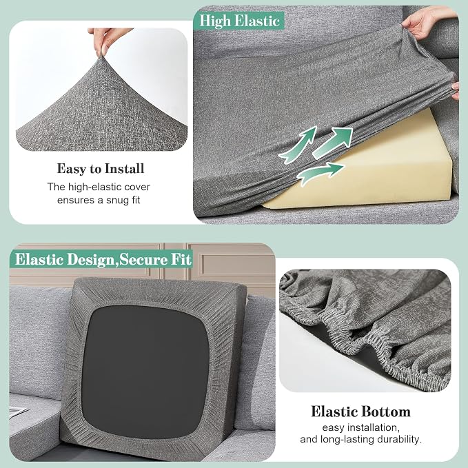 pickyNproud 14Pcs Patio Cushion Covers Stretch Outdoor Couch Cushions Slipcovers Replacement Washable Furniture Protector with Elastic Bottom Sofa Chair Seat Cover, Textured Charcoal Gray