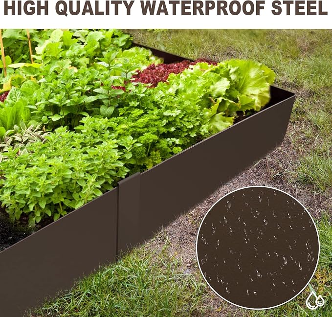 6 Pack 40" L x 6" H Brown Galvanized Steel Landscape Edging, Heavy Duty Garden Border Edging with Clips, Hammer in Metal Lawn Edging for Yard, Flower Bed and Pathway