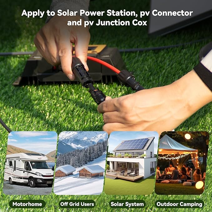 Solar Extension Cable 10 Gauge Solar Panels Wire 50Ft 10AWG (6mm²) PV Wire SJZSUNRUN Tinned Copper Wire with 2 Pairs Solar Connectors for Outdoor Automotive, Marine, (50Ft Black& 50Ft Red)