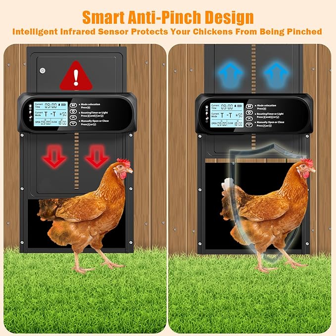 Automatic Chicken Coop Door Solar Powered, LCD Screen Electric Auto Chicken Coop Door with Timer & Light Sensor, Aluminum Rechargeable Automatic Chicken Door Opener with Remote Control & 4 Modes