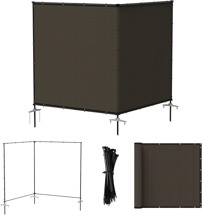 Bynbbur 6'x8' Outdoor Privacy Screen Freestanding with Iron Poles and Stakes, Temporary Dog Fencing, Backyard Divider, Metal Garden Fence for Pool Patio Barrier Border, Brown