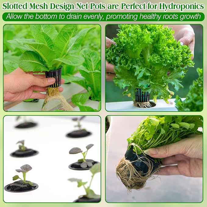 ZeeDix 2 Inch Net Pots for Hydroponics, 50 Pack Mesh Net Cups Hydroponic Baskets Plant Nursery, Reusable Heavy Duty Wide Lip Round Bucket Basket for Plants