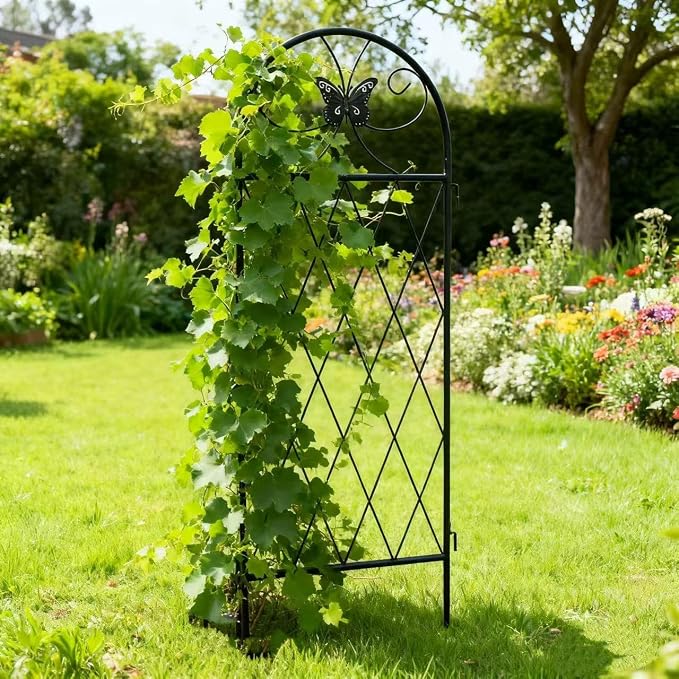 4 Pack Black Garden Trellis for Climbing Plants Outdoor 47” x 16” Climbing Rose Trellis Wrought Iron Trellis Ivy Cucumbers Decorative Metal Flat Trellis