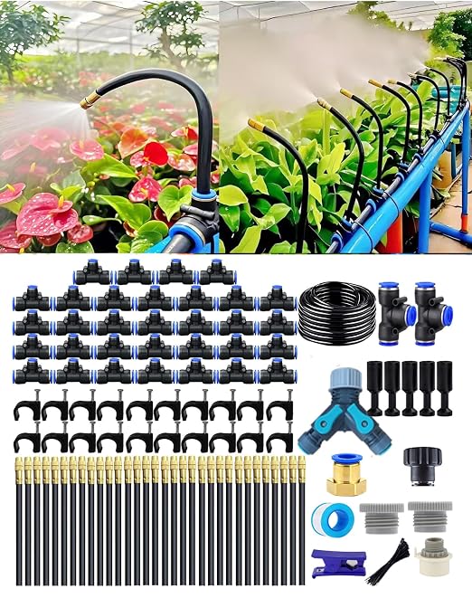 Drip Irrigation Kit Automatic Watering System for Potted Plants, 360 Degree Adjustable Copper Micro Sprinklers, Quick Connect Tubing Fittings for Garden, Lawn, Patio, Balcony (165 FT)