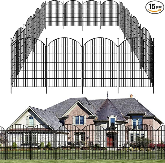 GILPWA 15 Panels Decorative Garden Metal Fence, 33in (H) x 33.46ft (L) No Dig Dog Fencing for Outdoor Yard, Rustproof Animal Ground Stakes Temporary Panel Border Barrier for Patio Flower Bed Camping