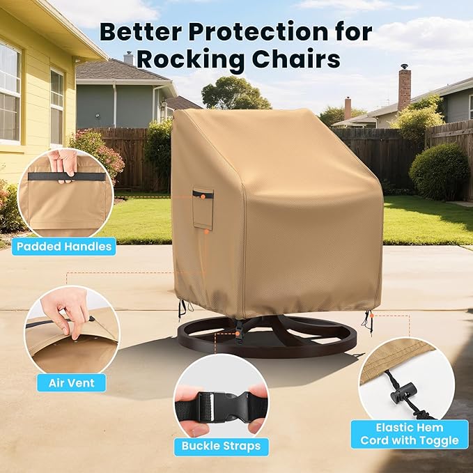 Swivel Patio Chair Covers, 2 Pack Waterproof Outdoor Rocking Chair Covers, Lawn Patio Furniture Covers, Heavy Duty Lounge Chair Cover, 30" W×34" D×38.5" H, Brown