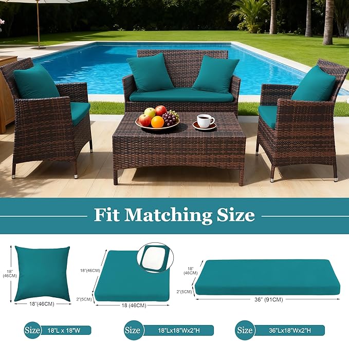 Waterproof 3-Piece Patio Sofa Cushion Cover Set - Replacement Covers for Outdoor Wicker Furniture, Bench & Seat Cushions with 4pcs Throw Pillow Cover
